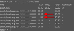 zfs list