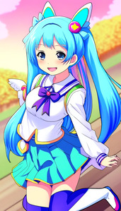 twin tail, magical girl, lowteen, skyblue hair, smile